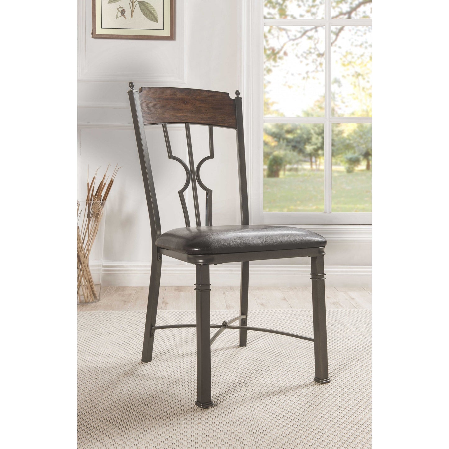 HomeRoots 20" x 23" x 39" Espresso And Dark Bronze Side Chair In Set of Two