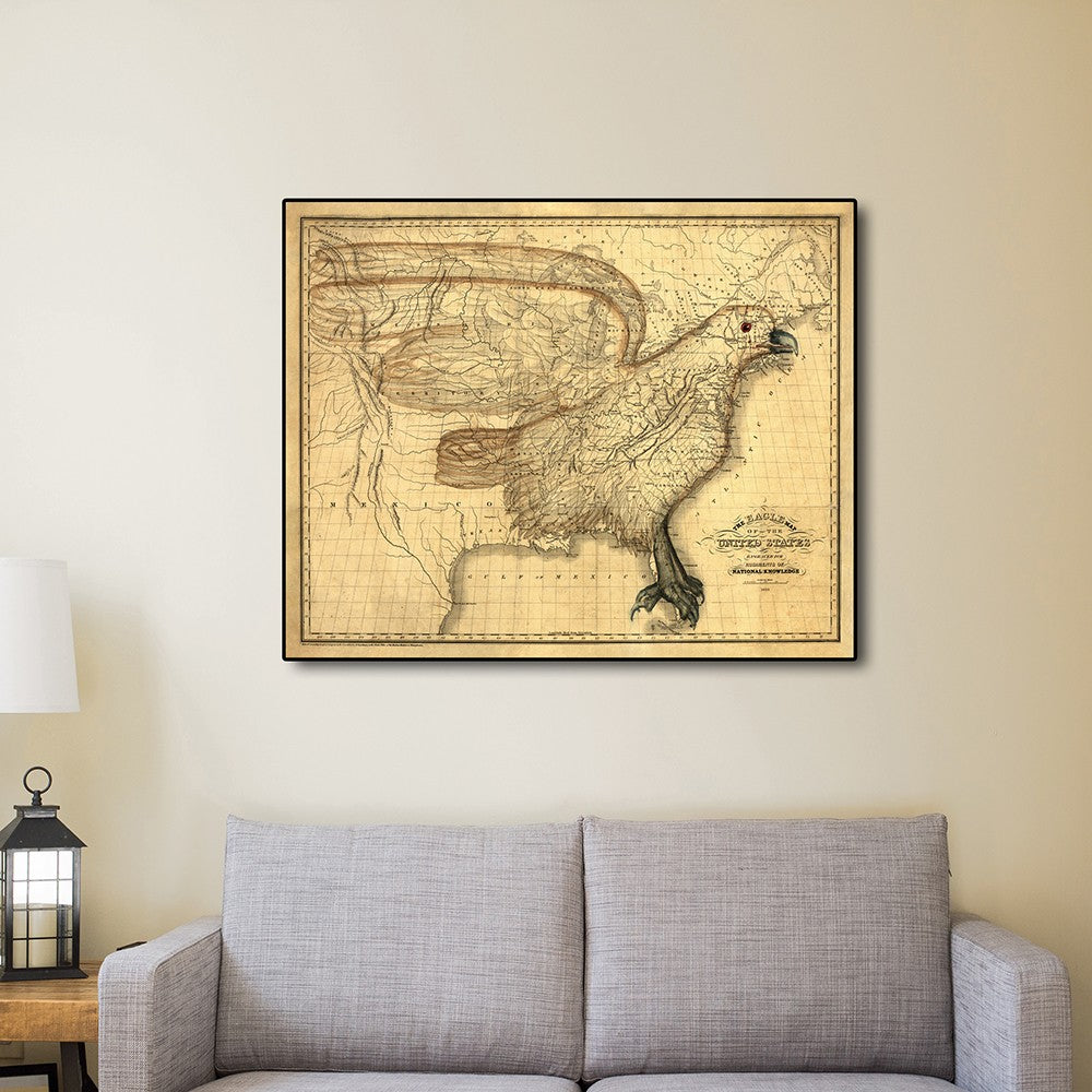 HomeRoots 20" x 24" Eagle Map of America c1833 Vintage Poster Wall Art