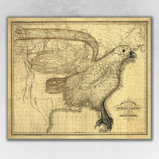 HomeRoots 20" x 24" Eagle Map of America c1833 Vintage Poster Wall Art