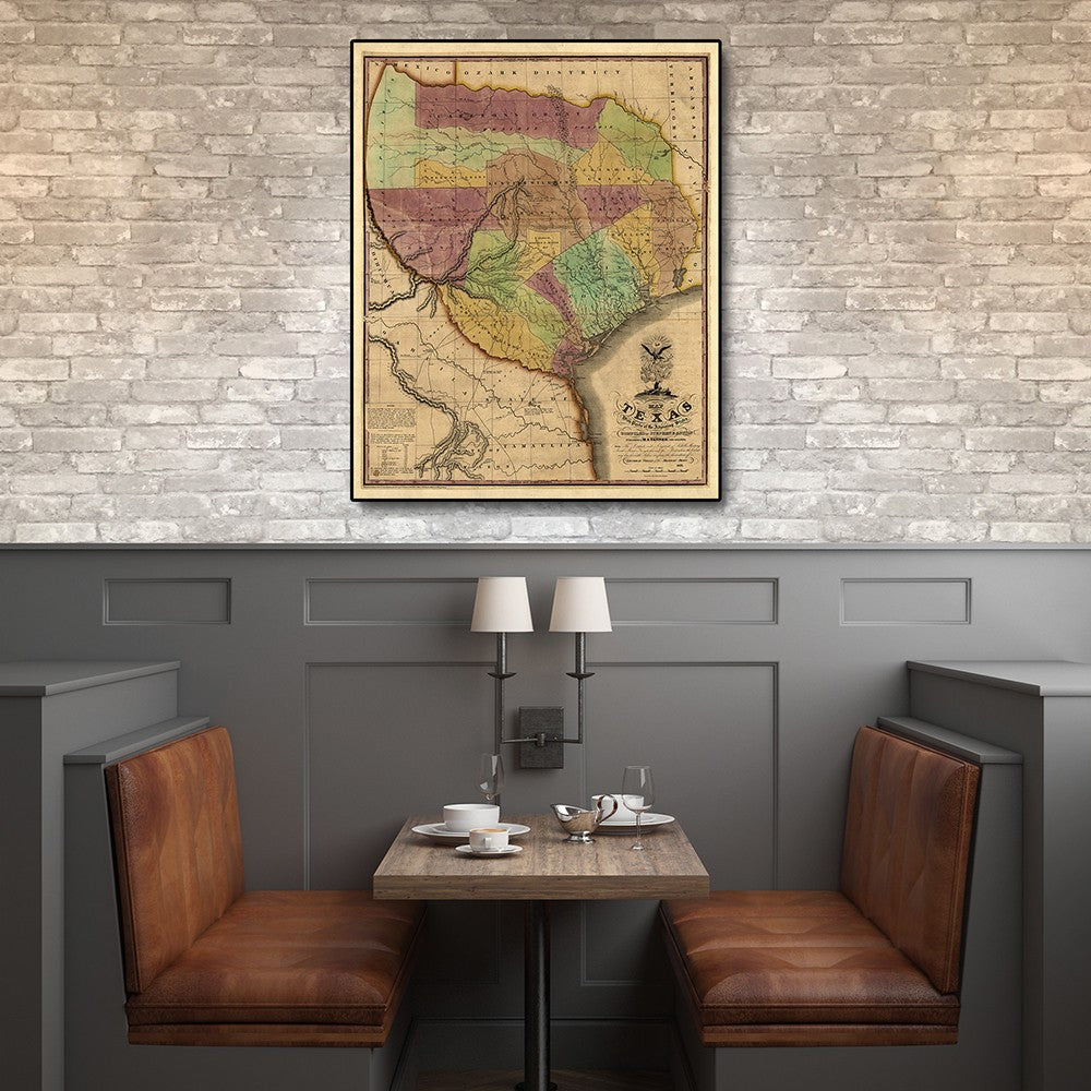 HomeRoots 20" x 24" Texas and Surroundings c1837 Vintage Map Poster Wall Art