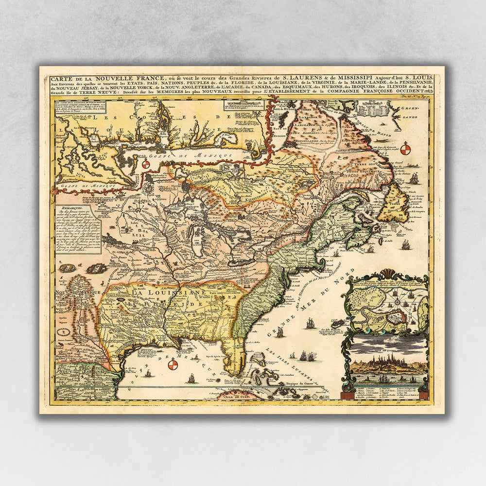 HomeRoots 20" x 24" Vintage 1718 Map of New France