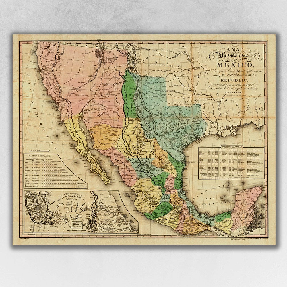 HomeRoots 20" x 24" Vintage 1846 Map of Mexico Wall Art