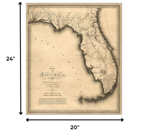 HomeRoots 20" x 24" c1823 Early Map Of Florida Vintage Poster Wall Art