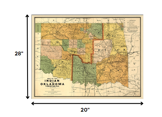 HomeRoots 20" x 28" Map of Indian and Oklahoma Territories Vintage Poster Wall Art
