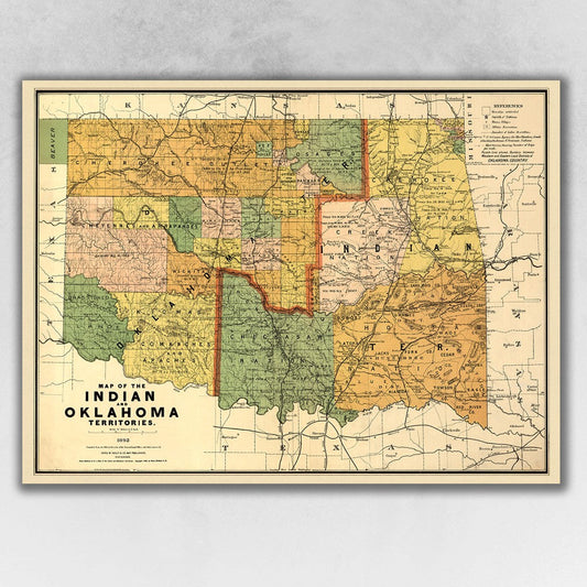 HomeRoots 20" x 28" Map of Indian and Oklahoma Territories Vintage Poster Wall Art