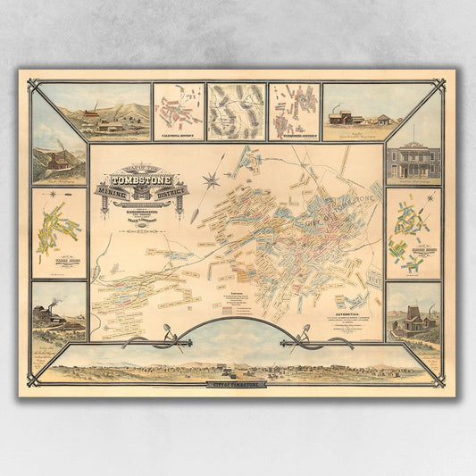 HomeRoots 20" x 28" Map of Tombstone Mining District Vintage Travel Poster Wall Art