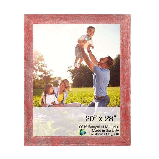 HomeRoots 20" x 28" Rustic Farmhouse Red Wood Frame