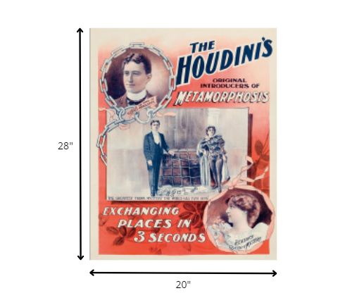 HomeRoots 20" x 28" The Houdini's Metamorphosis Vintage Magic Poster Wall Art
