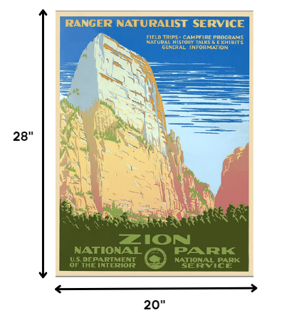 HomeRoots 20" x 28" Zion National Park c1938 Vintage Travel Poster Wall Art