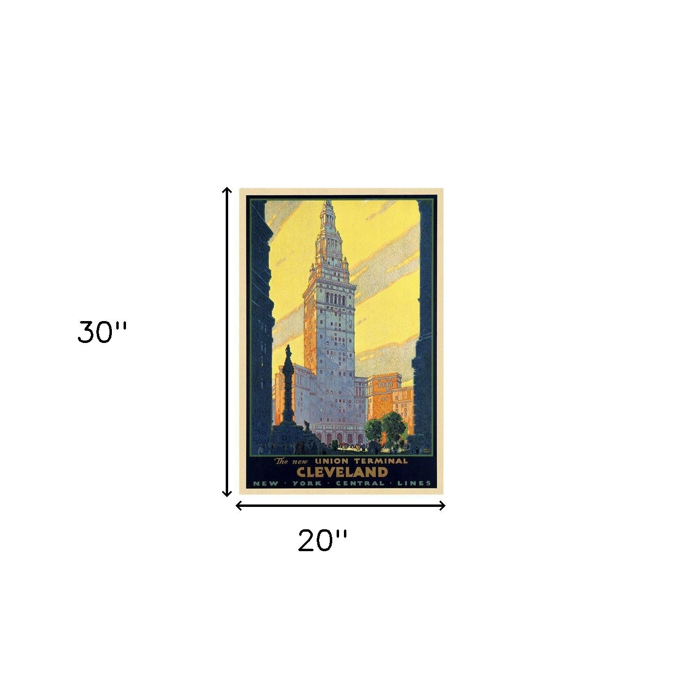 HomeRoots 20" x 30" Cleveland Union Terminal Vintage Travel Poster Wall Art