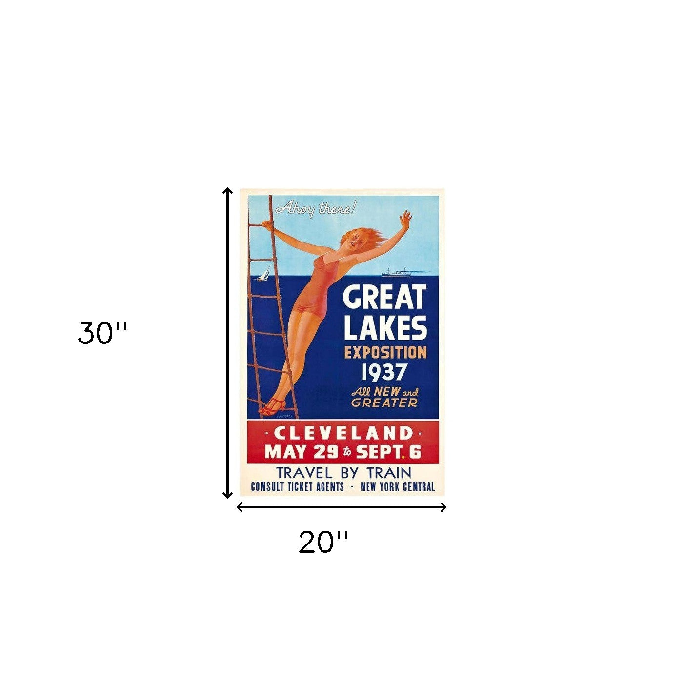 HomeRoots 20" x 30" Great Lakes 1937 Vintage Travel Poster Wall Art