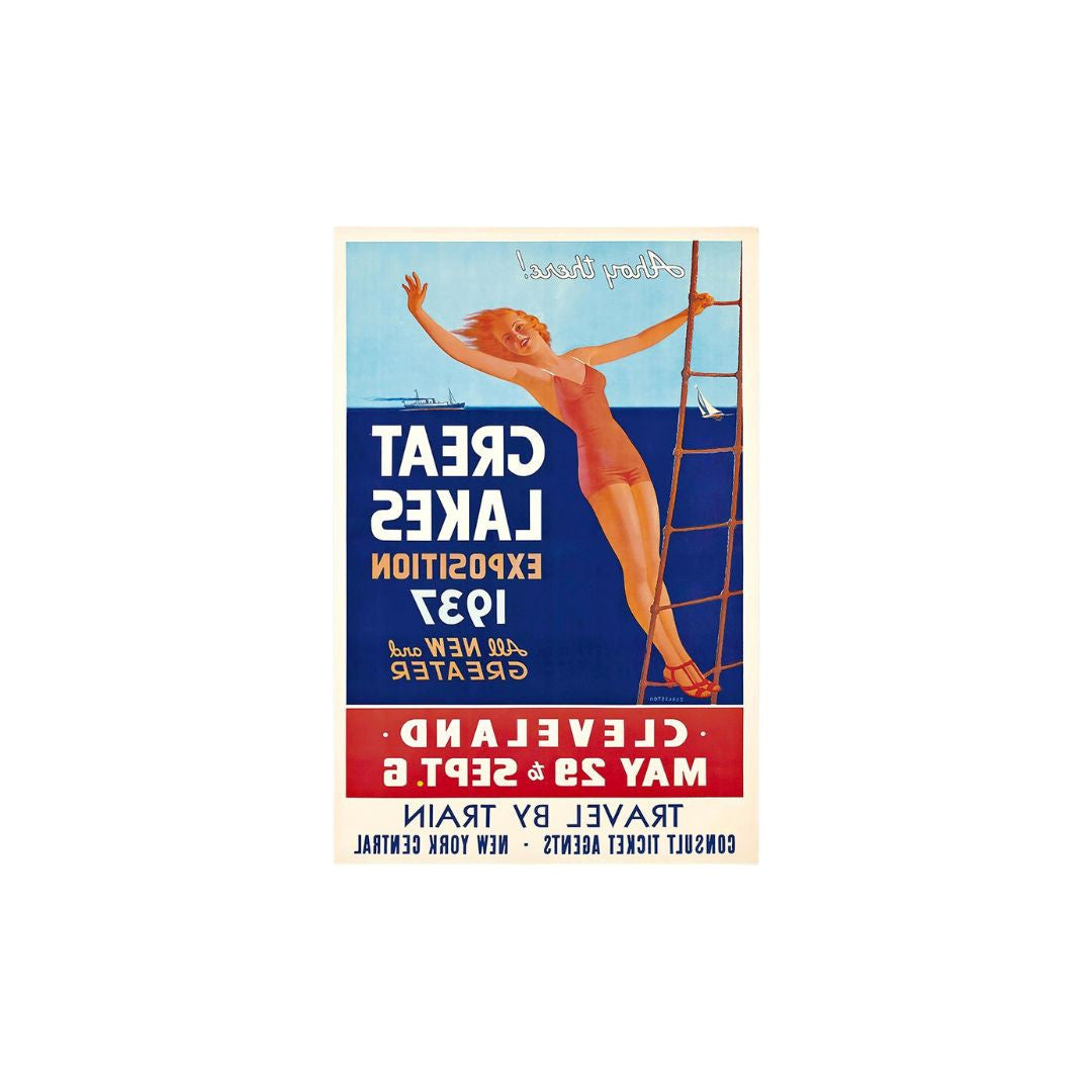 HomeRoots 20" x 30" Great Lakes 1937 Vintage Travel Poster Wall Art