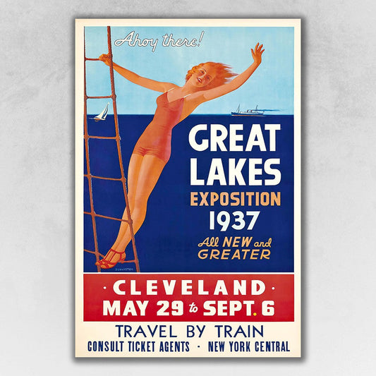 HomeRoots 20" x 30" Great Lakes 1937 Vintage Travel Poster Wall Art