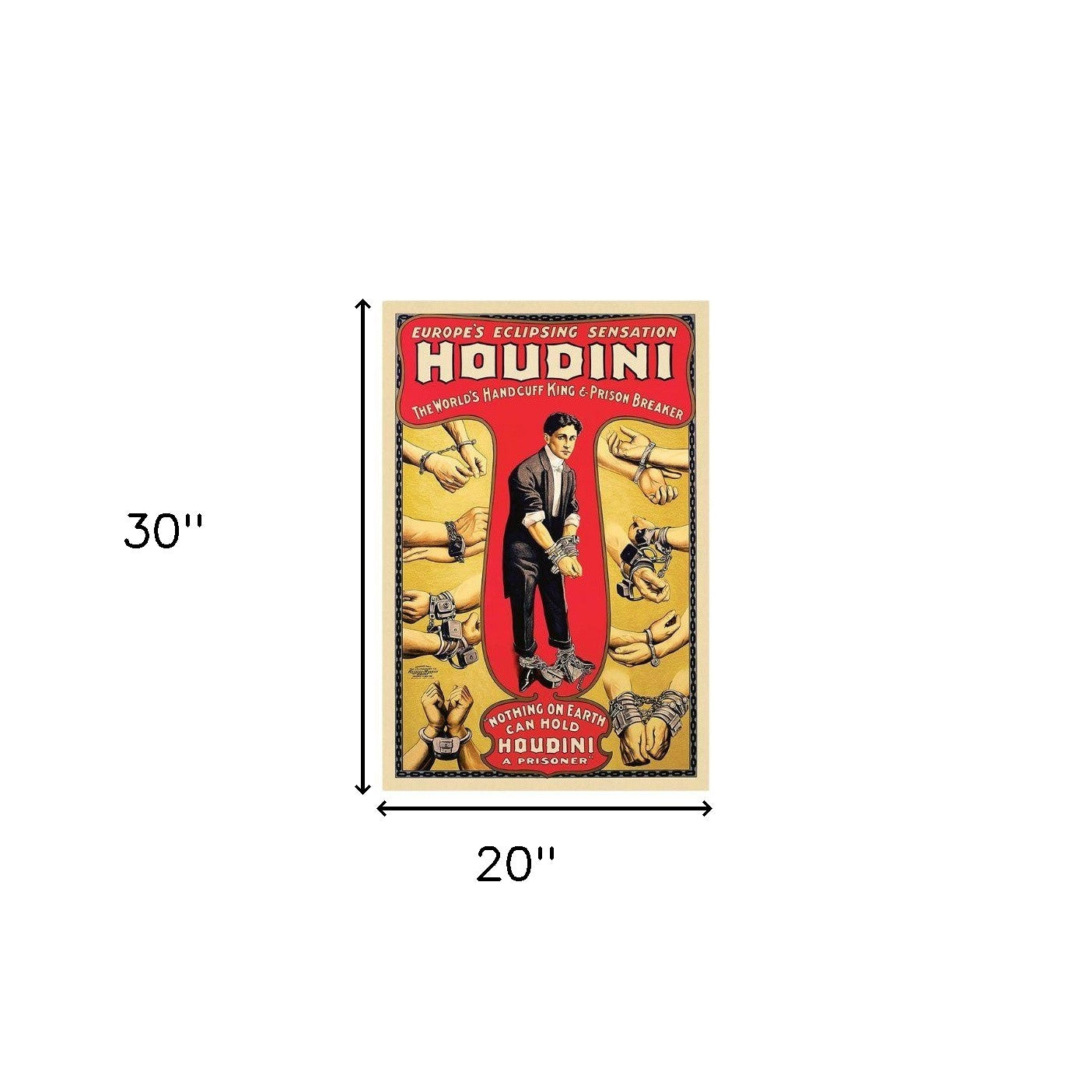 HomeRoots 20" x 30" Houdini Handcuff King Vintage Magic Poster Wall Art