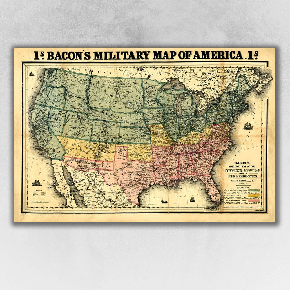 HomeRoots 20" x 30" Vintage 1862 Civil War Map Wall Art