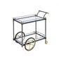 HomeRoots 20" x 31" x 31" Metal Casters Serving Cart in Black Gold and Clear Glass Finish