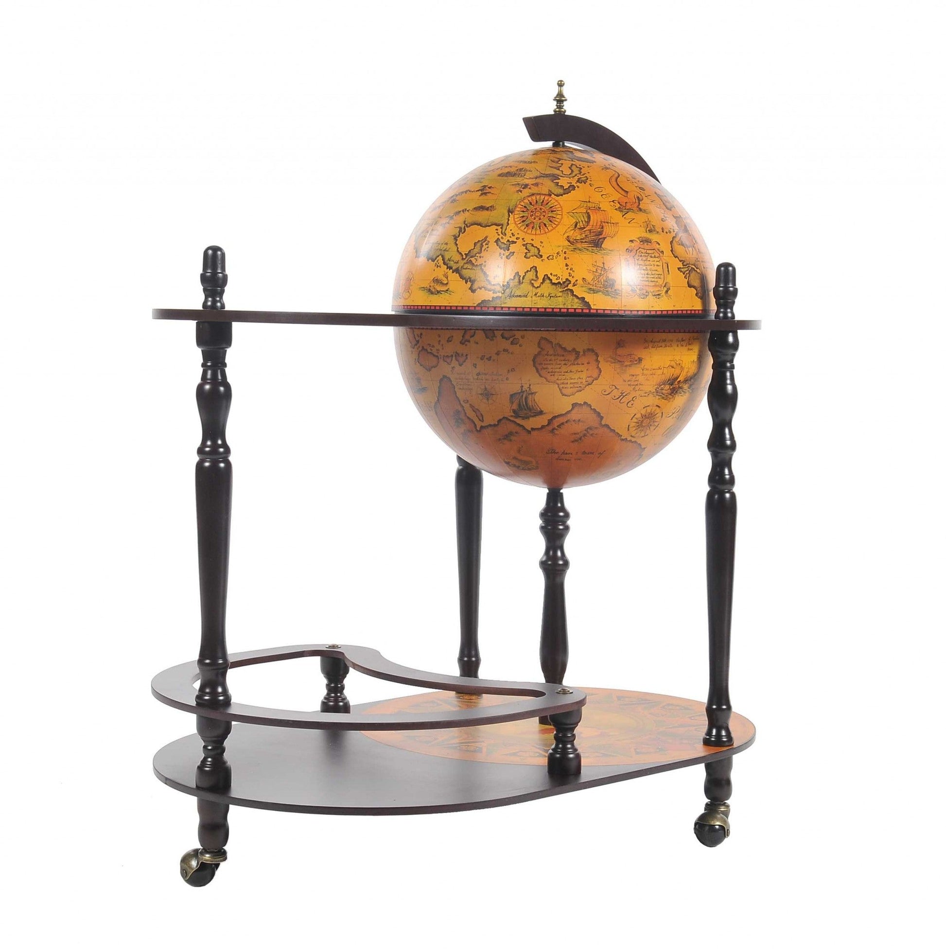 HomeRoots 20" x 32" x 36" Globe Drink Trolley in Red Finish