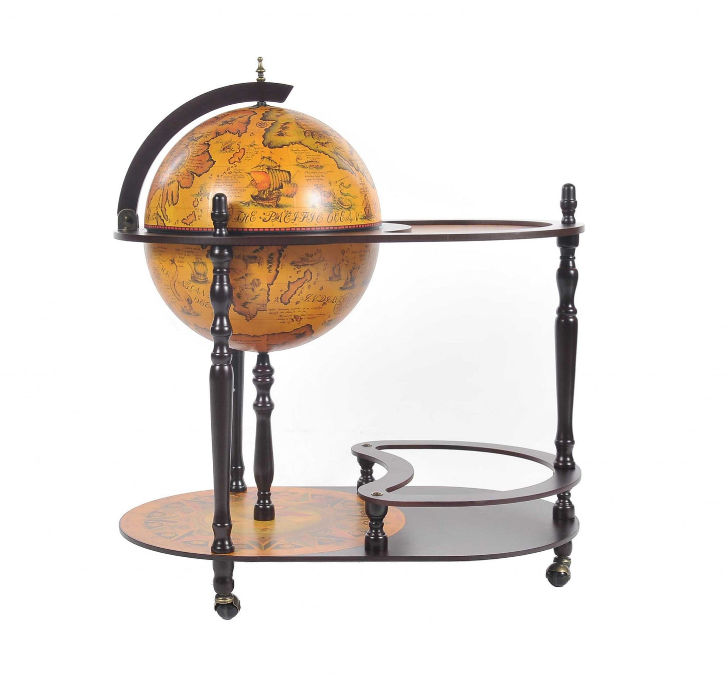 HomeRoots 20" x 32" x 36" Globe Drink Trolley in Red Finish