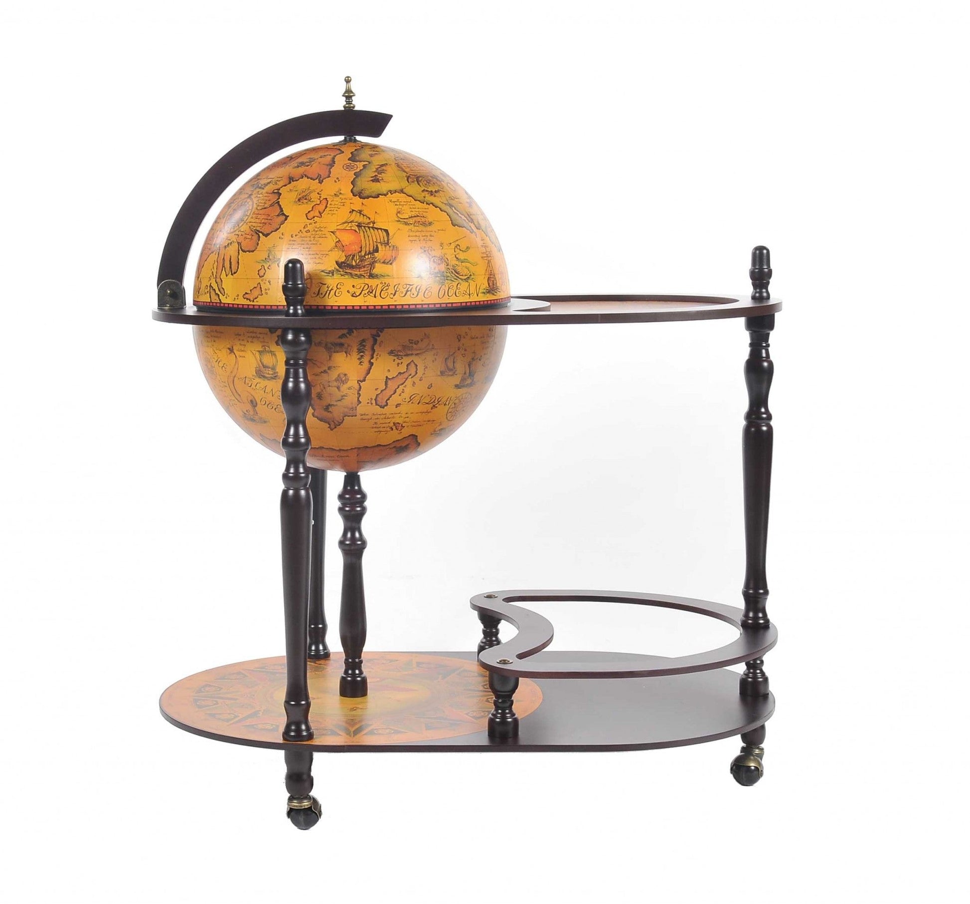 HomeRoots 20" x 32" x 36" Globe Drink Trolley in Red Finish