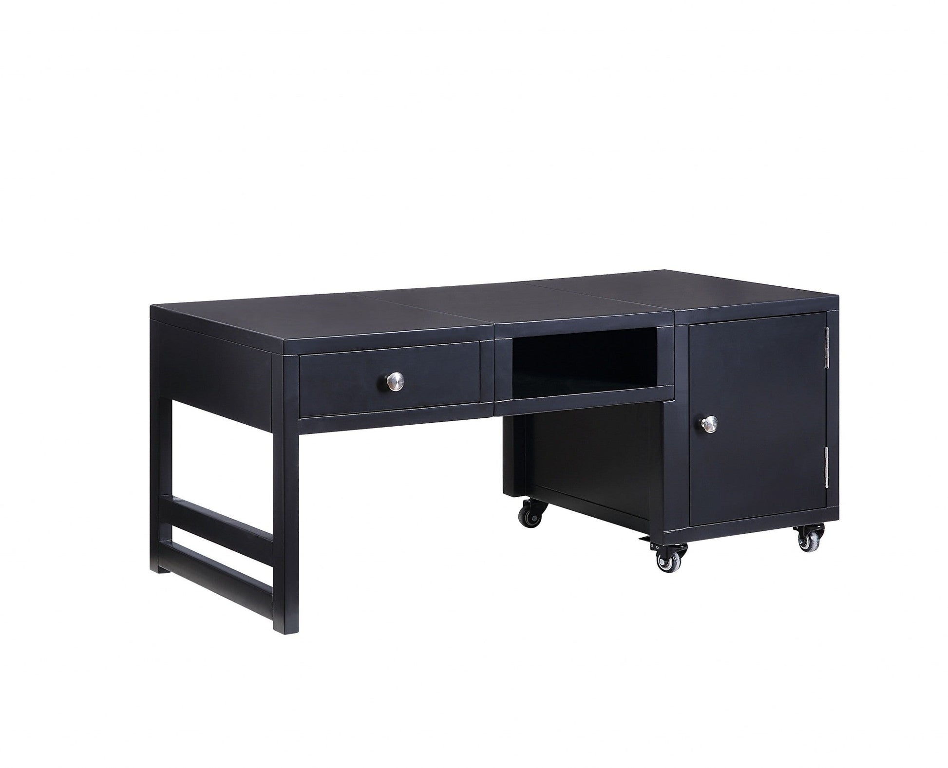 HomeRoots 20" x 40" x 18" Convertible Wood Veneer Coffee Table in Black Finish