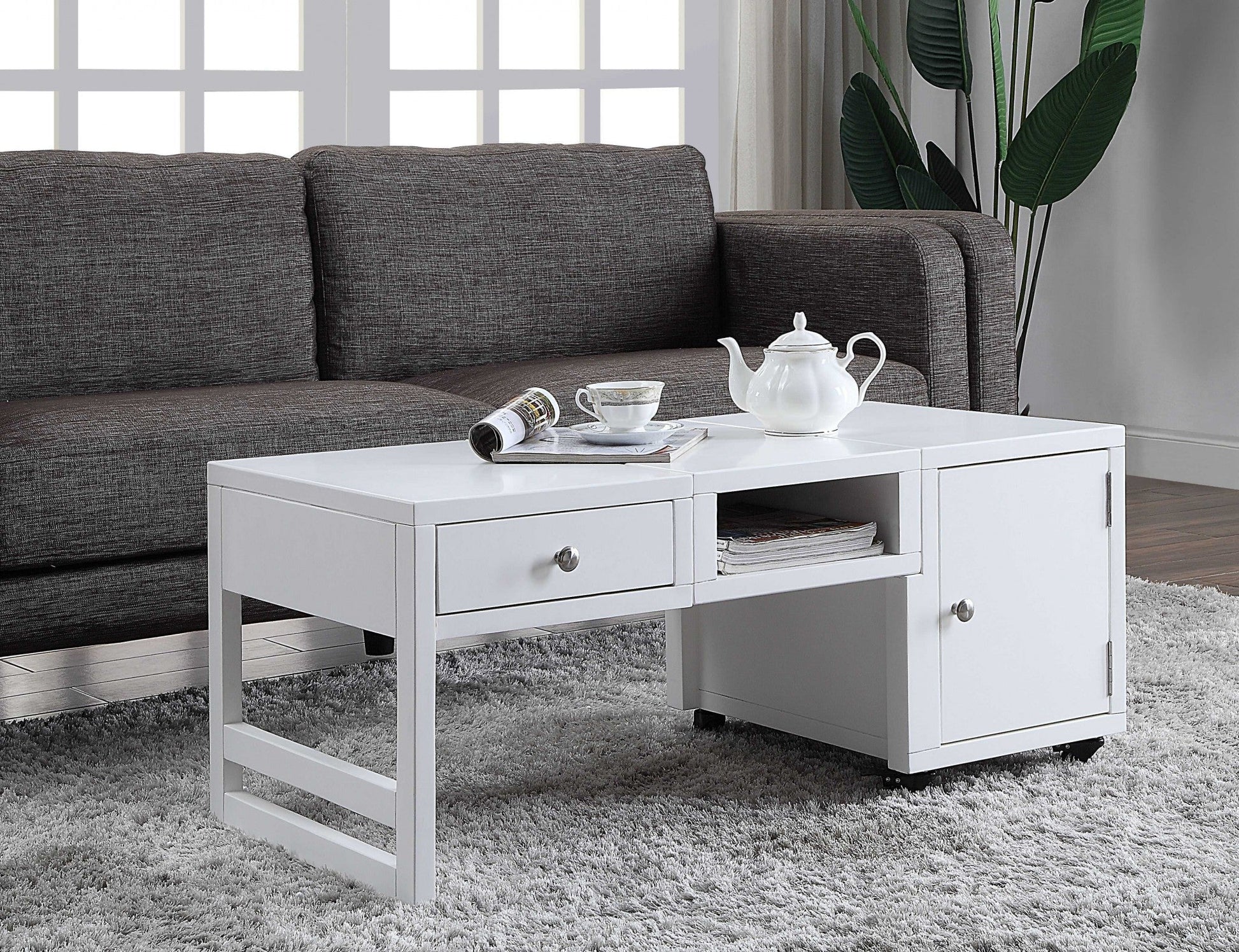 HomeRoots 20" x 40" x 18" Convertible Wood Veneer Coffee Table in White Finish