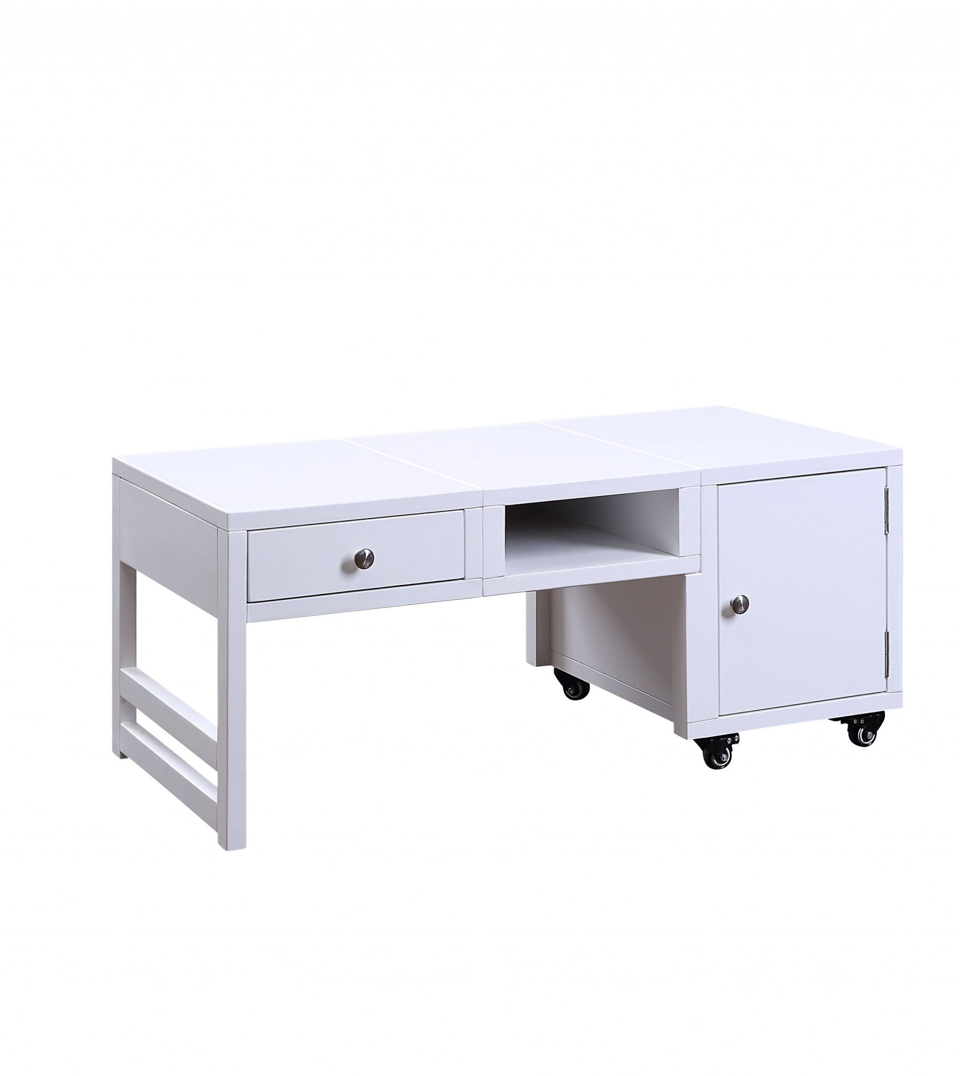 HomeRoots 20" x 40" x 18" Convertible Wood Veneer Coffee Table in White Finish