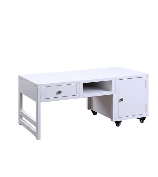 HomeRoots 20" x 40" x 18" Convertible Wood Veneer Coffee Table in White Finish