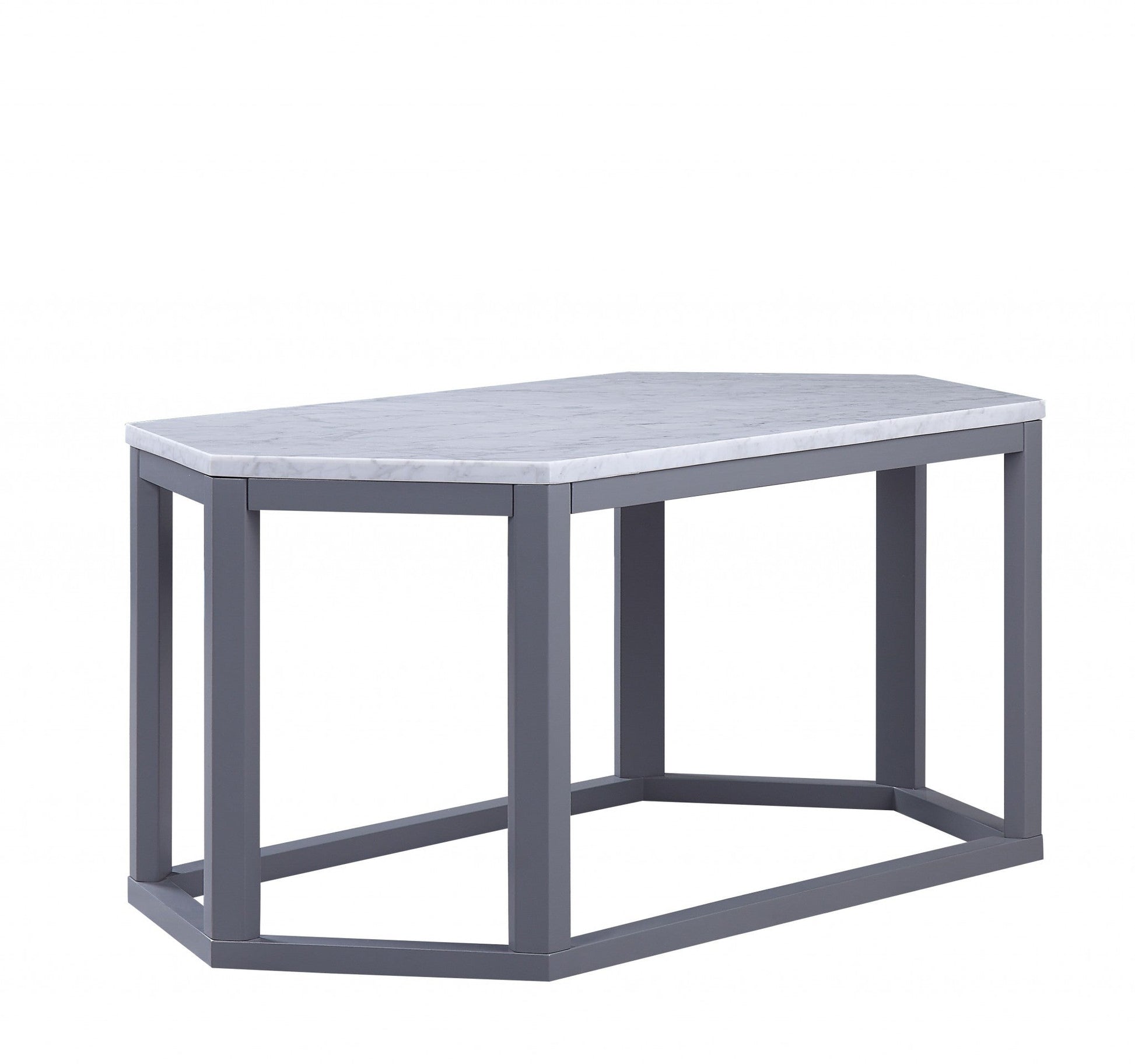 HomeRoots 20" x 40" x 18" Marble Wood Coffee Table in Gray Finish