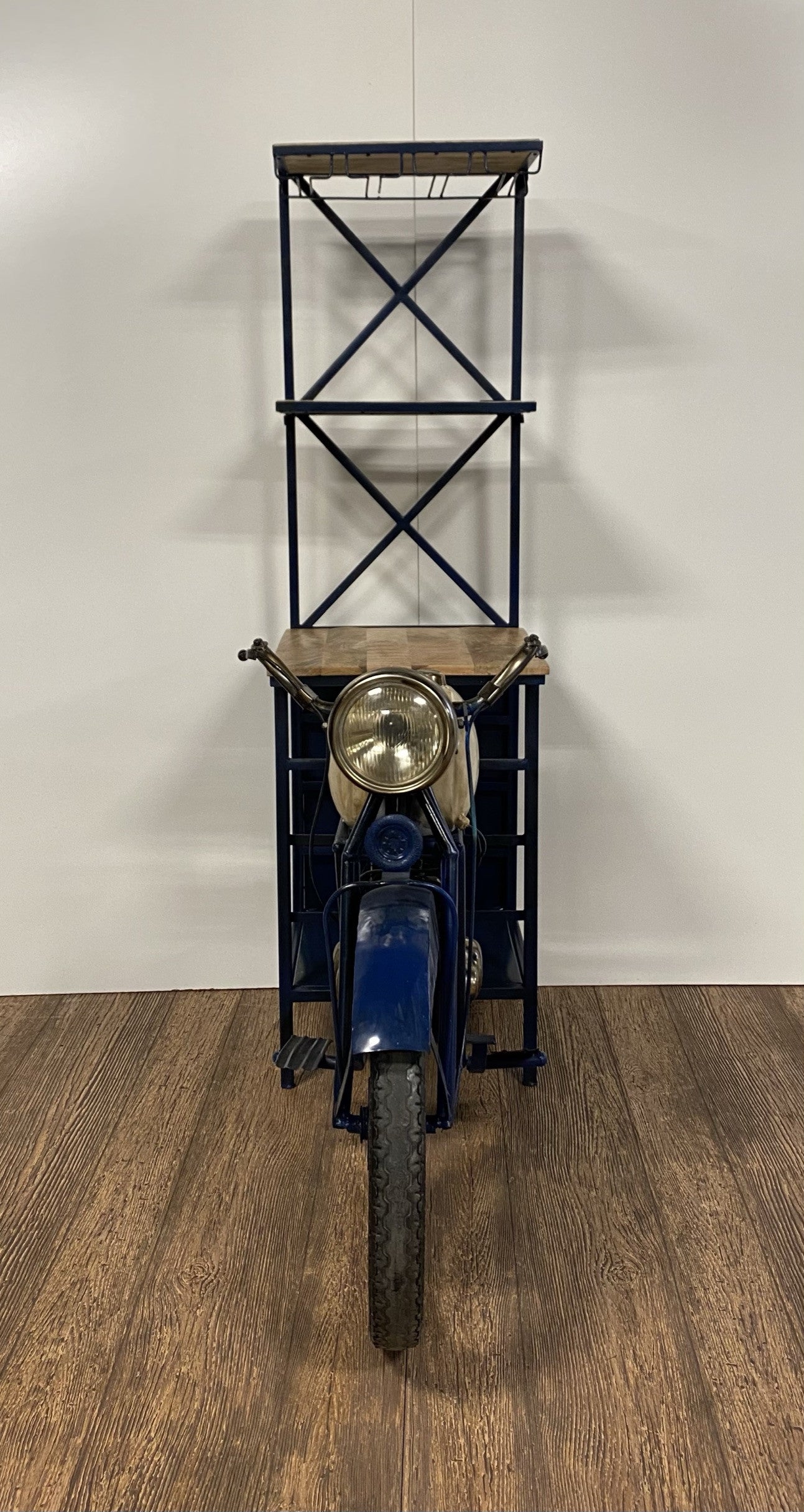 HomeRoots 20.5" x 58" x 71" Half-Bike Bar in Antiqued Blue Finish