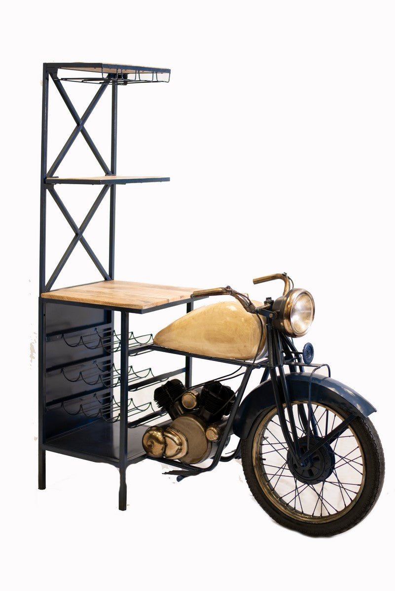 HomeRoots 20.5" x 58" x 71" Half-Bike Bar in Antiqued Blue Finish