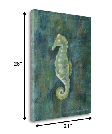 HomeRoots 21" Aqua Blue Seahorse Giclee Wrap Canvas Wall Art