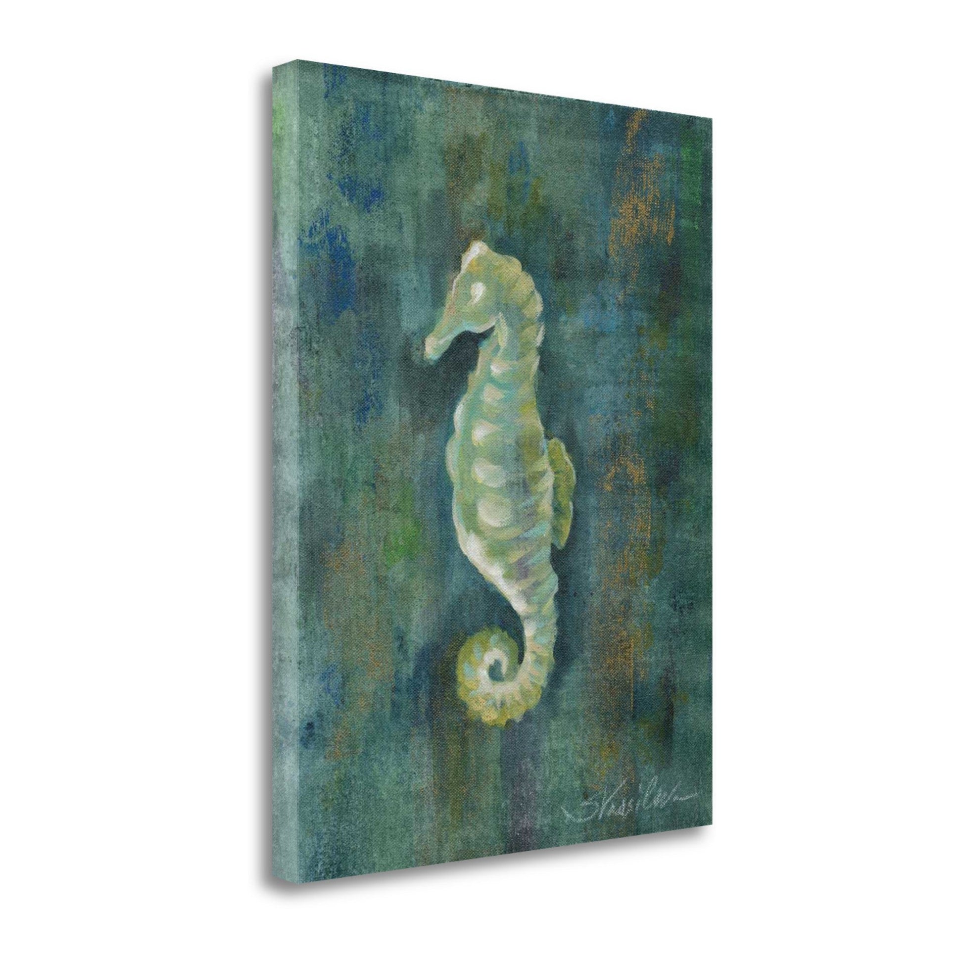 HomeRoots 21" Aqua Blue Seahorse Giclee Wrap Canvas Wall Art