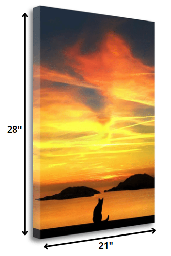 HomeRoots 21" Black Cat Watching Sunset 2 Giclee Wrap Canvas Wall Art