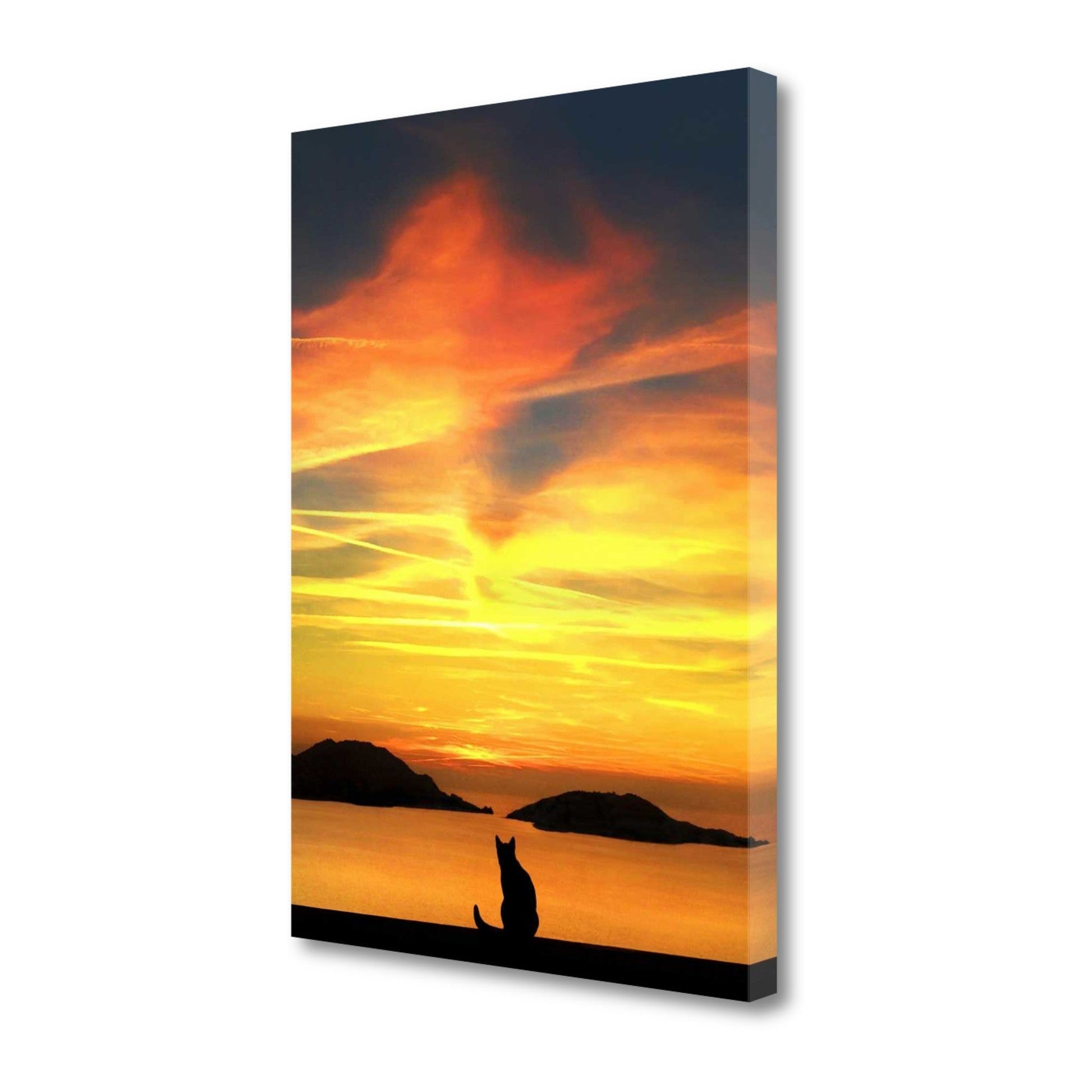 HomeRoots 21" Black Cat Watching Sunset 2 Giclee Wrap Canvas Wall Art