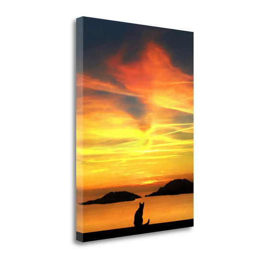 HomeRoots 21" Black Cat Watching Sunset 2 Giclee Wrap Canvas Wall Art