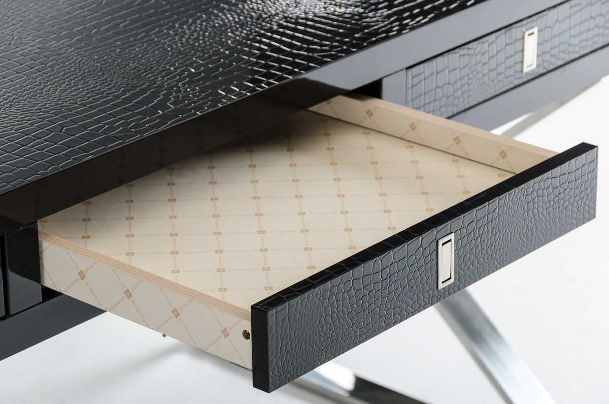 HomeRoots 21' Black Crocodile MDF And Steel Table