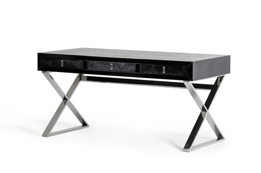 HomeRoots 21' Black Crocodile MDF And Steel Table
