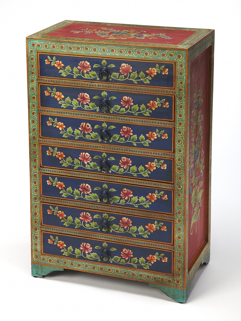 HomeRoots 21" Blue And Green Solid Wood Seven Drawer Standard Chest