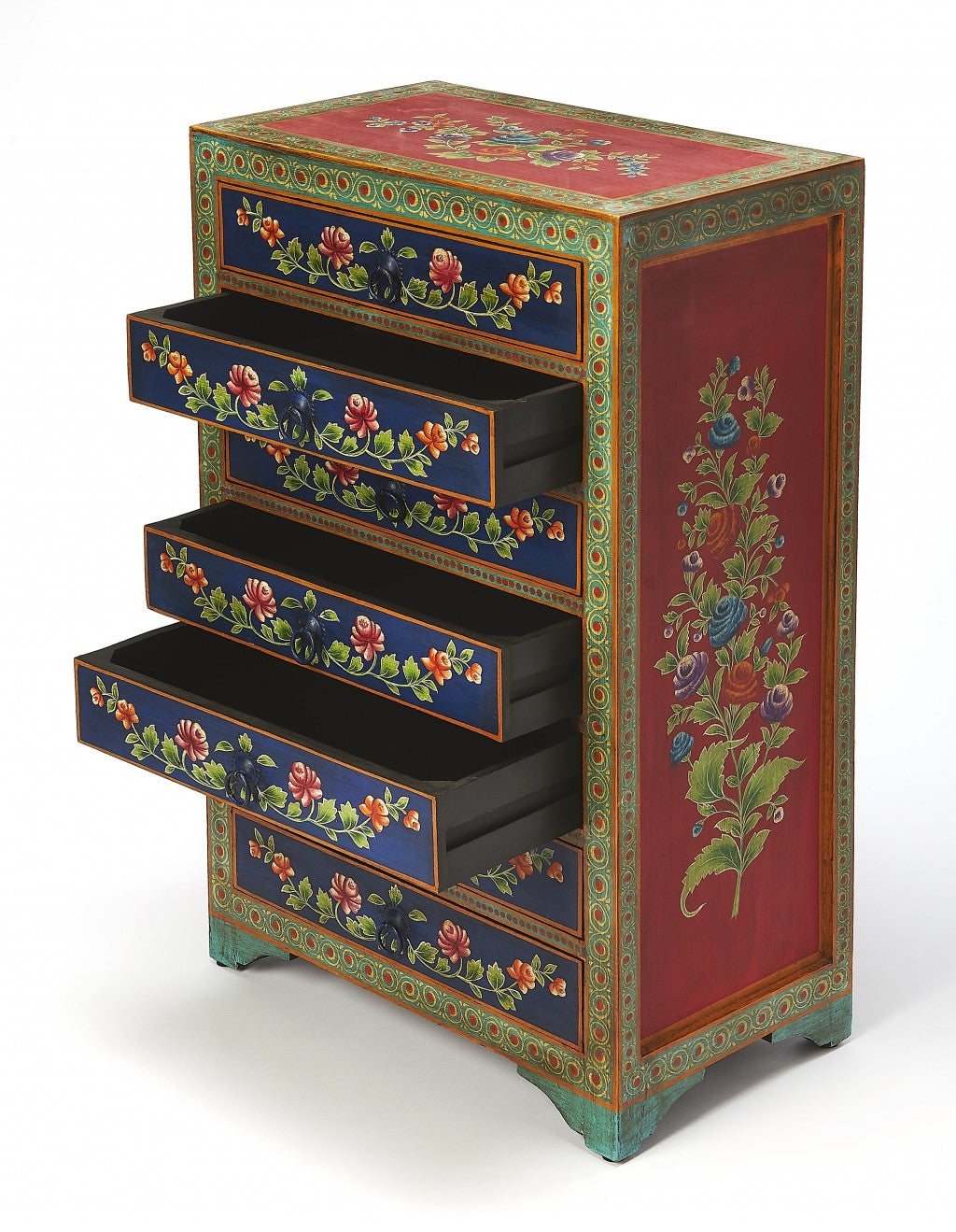 HomeRoots 21" Blue And Green Solid Wood Seven Drawer Standard Chest