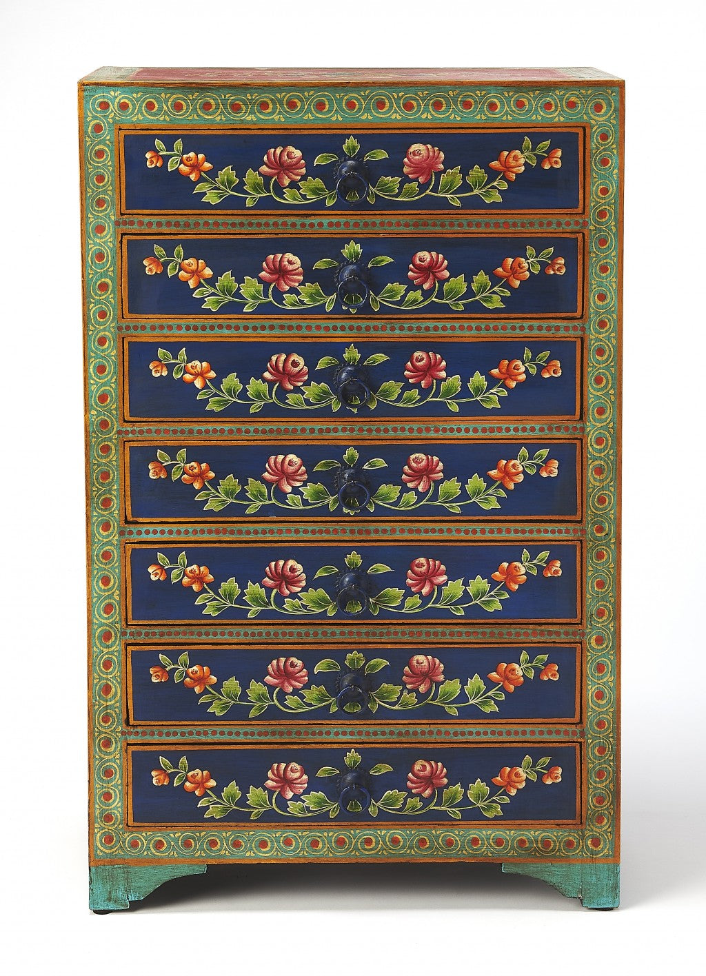 HomeRoots 21" Blue And Green Solid Wood Seven Drawer Standard Chest