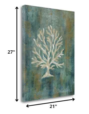 HomeRoots 21" Blue Sea Coral Giclee Wrap Canvas Wall Art