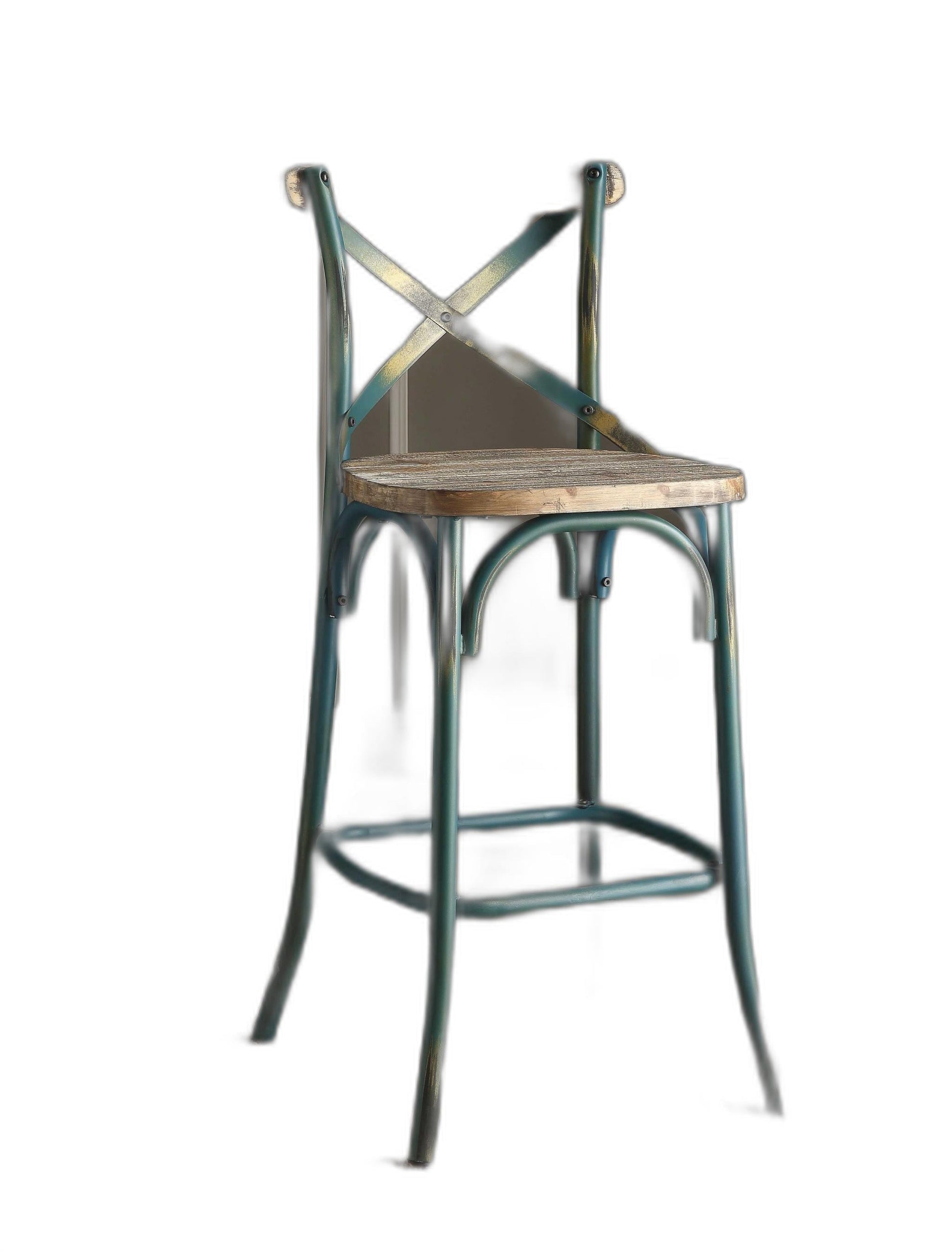 HomeRoots 21" Brown And Turquoise Iron Bar Chair