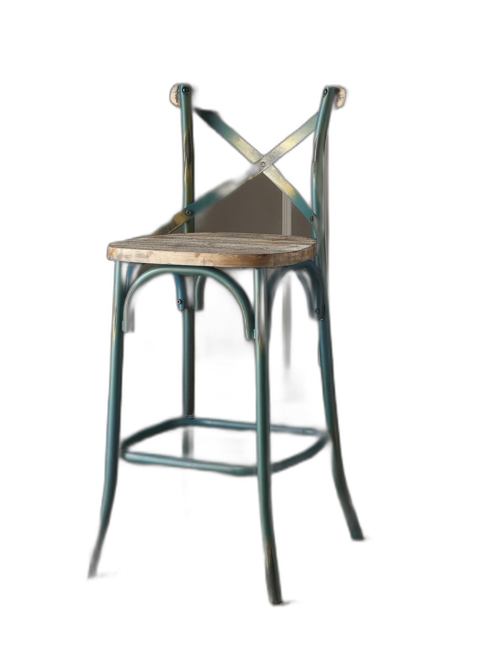 HomeRoots 21" Brown And Turquoise Iron Bar Chair