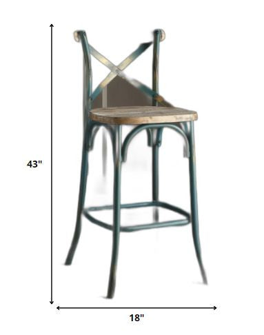 HomeRoots 21" Brown And Turquoise Iron Bar Chair
