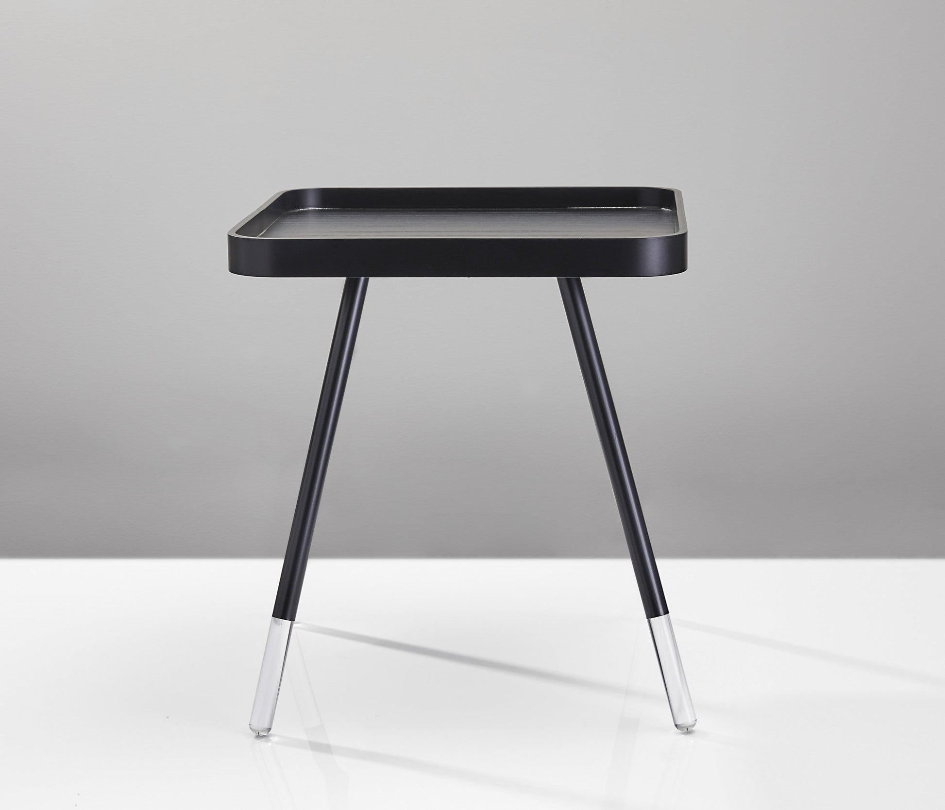 HomeRoots 21" Contemporary Wood Grain Tray Top Side End Table in Matte Black Finish