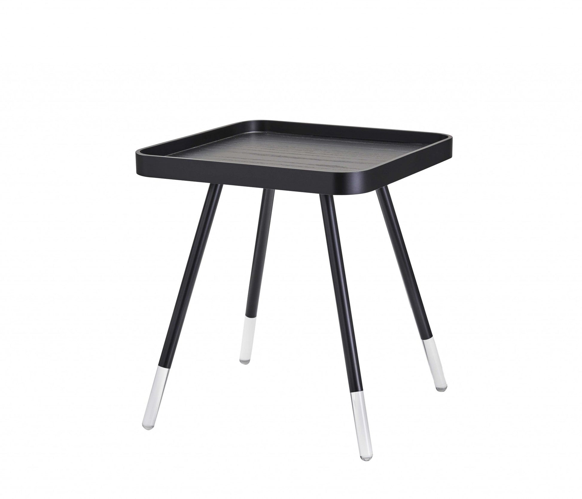 HomeRoots 21" Contemporary Wood Grain Tray Top Side End Table in Matte Black Finish