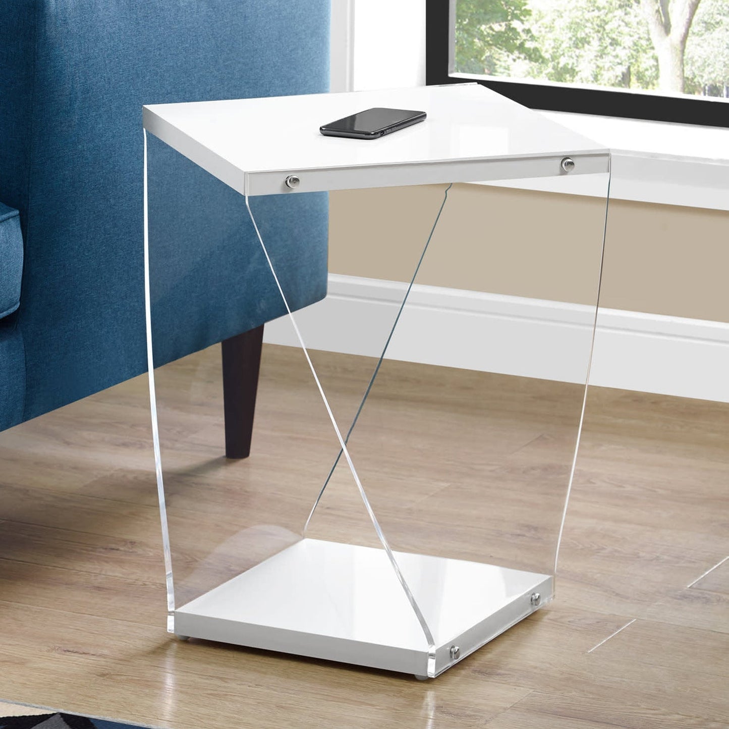 HomeRoots 21" End Table With ShelfWith Clear and White Finish