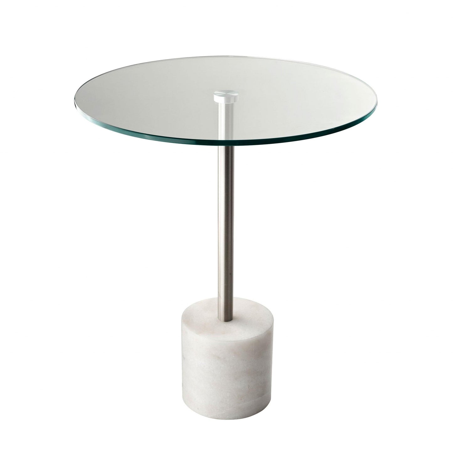 HomeRoots 21" Glass Round End Table in Silver and Clear Finish