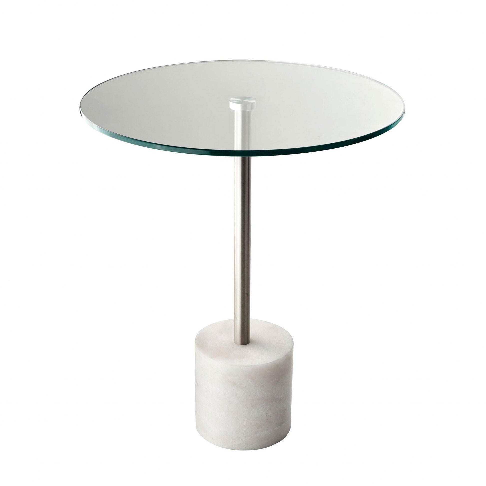 HomeRoots 21" Glass Round End Table in Silver and Clear Finish