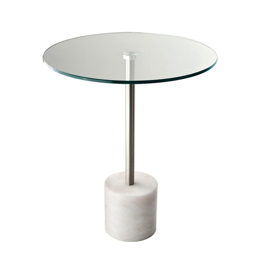 HomeRoots 21" Glass Round End Table in Silver and Clear Finish